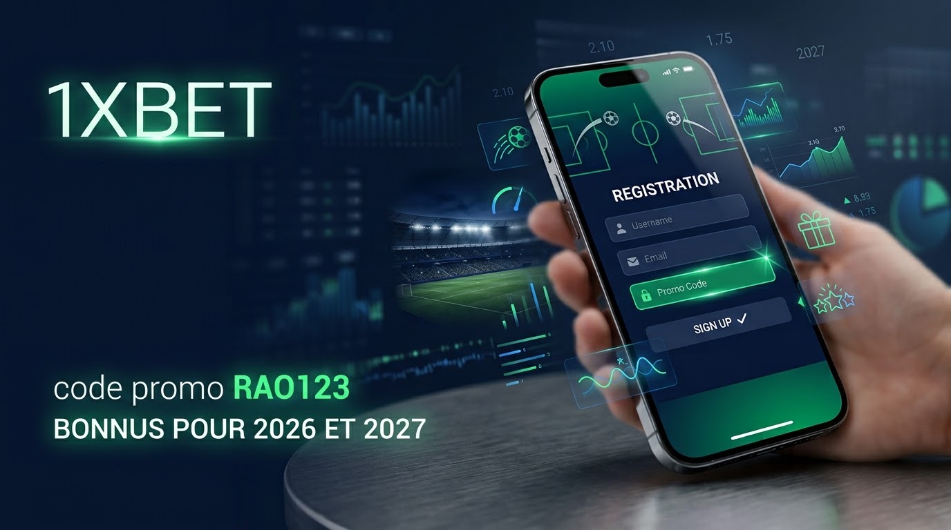 Code promo 1xBet RAO123 présenté sur un espace numérique dédié aux offres promotionnelles et à l’inscription en 2027